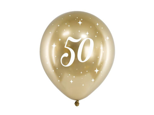 Picture of LATEX BALLOONS 50TH BIRTHDAY CHROME GOLD 12 INCH - 6 PACK